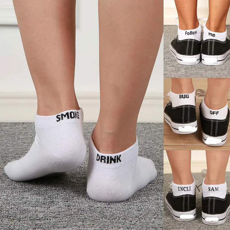 

1 Pair Men Cotton Solid Letters Short Ankle Funny Socks Low Cut Breathable Comfortable Summer Sweat Absorption Cool Socks
