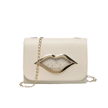 

Fashion women's crossbody bag new red lip sequins chain small square bag casual shoulder bag handbag
