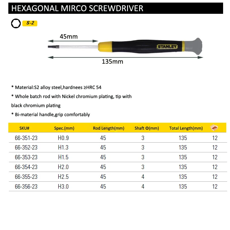 66-351-23 hexagonal micro screwdriver size