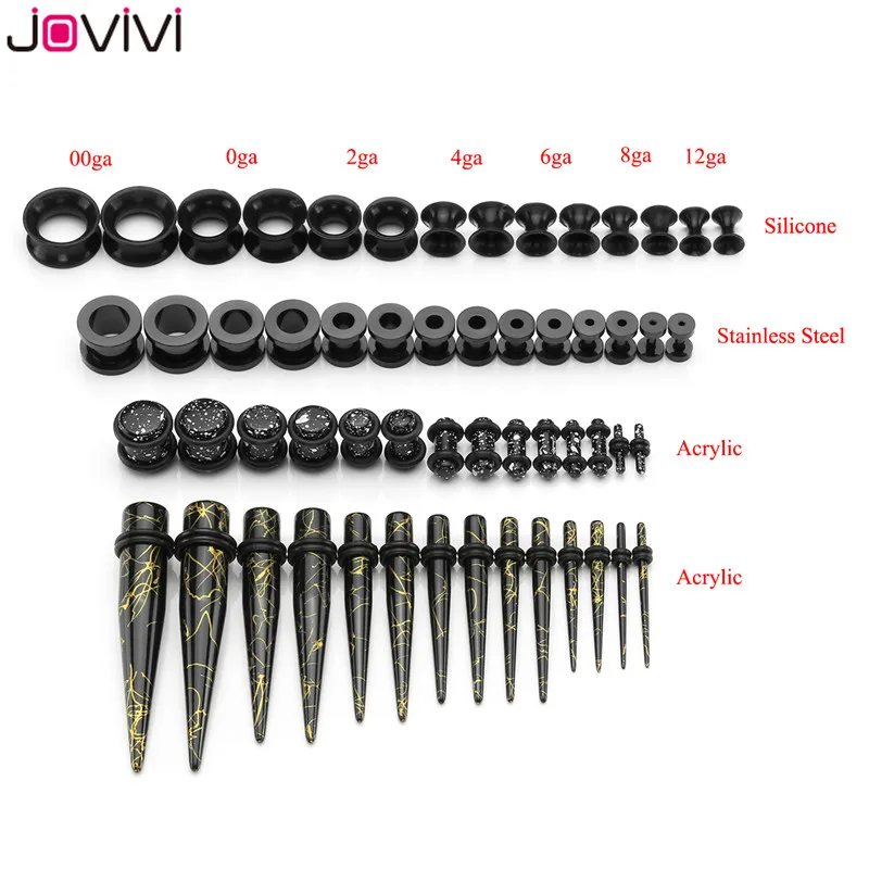 JOVIVI 28 Pairs Stainless Steel Screw Tunnel Thin Silicone Double Flared Flexible Tunnel Acrylic Tapers Set Ear Plugs Ear Tunnel