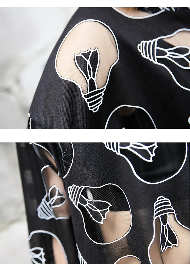Прозрачные повседневные рубашки летние женские блузки и Топы черные повседневные блузки плюс размер с коротким рукавом тонкие лампы печати LT461S50