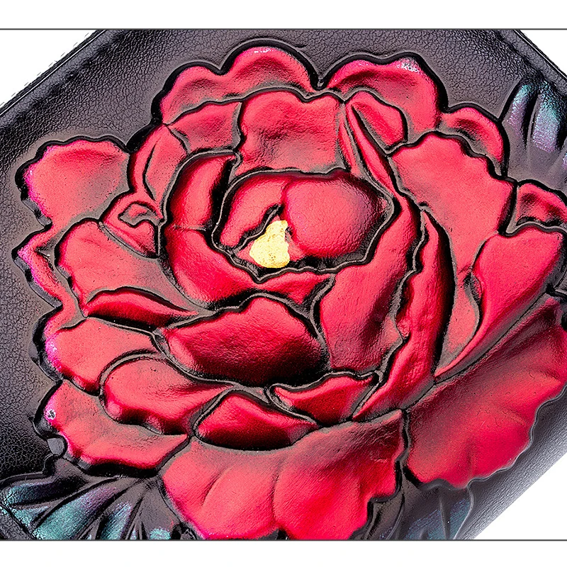 Женский кошелек из натуральной кожи с рисунком розы, несколько слотов, держатель для карт, короткий кошелек на двойной молнии, кошелек для монет, женский клатч