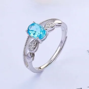 

gem fine jewelry fashionable 925 sterling silver oval natural blue topaz adjustable ring for women engagement party gift