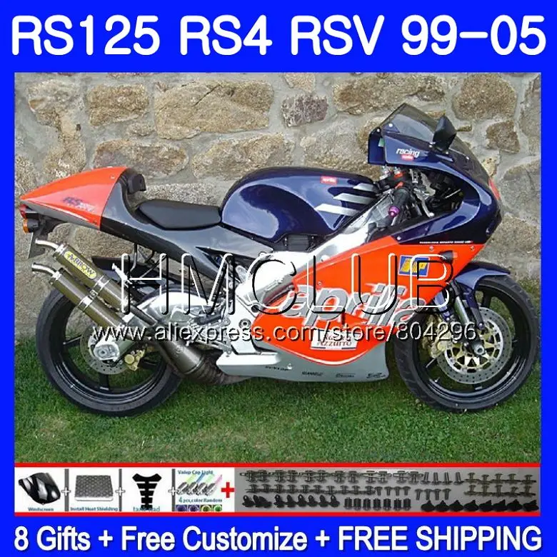 

RS4 For Aprilia RS 125 99 00 01 02 03 04 05 122HM.7 RSV125R RS-125 RSV125 R 1999 2000 2001 2002 2003 2005 Fairings Red silvery