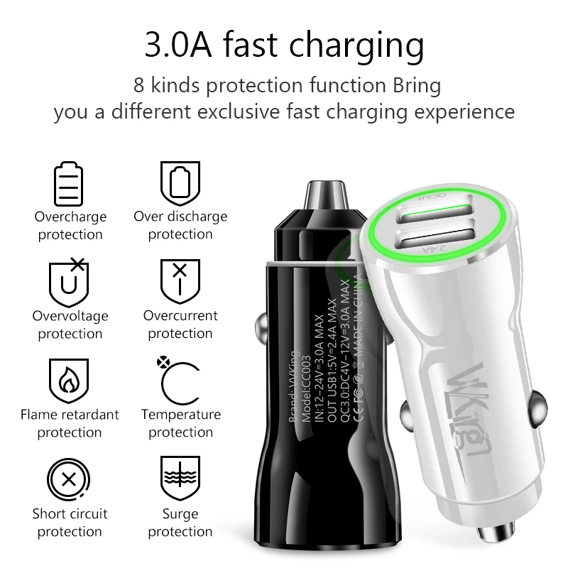 VVKing 5А быстрое автомобильное зарядное устройство Quick Charge 3,0 Для Xiaomi iPhone huawei LG SONY samsung AFC FCP QC3.0 зарядка 2USB двойная автомобильная зарядка