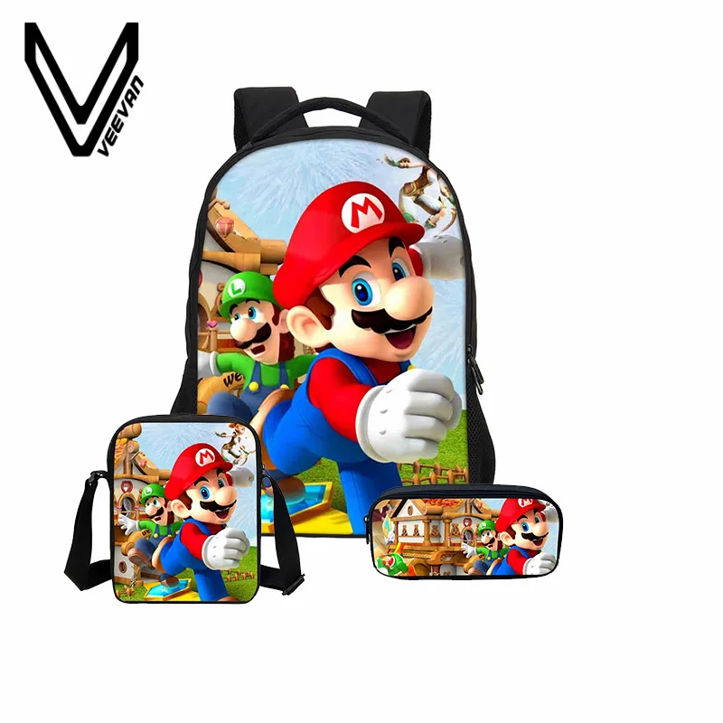 

VEEVANV 2018 Bag Portfolio Canvas Super Mario case Cover Printing School Backpack For Children Combination Backpack Women Obag