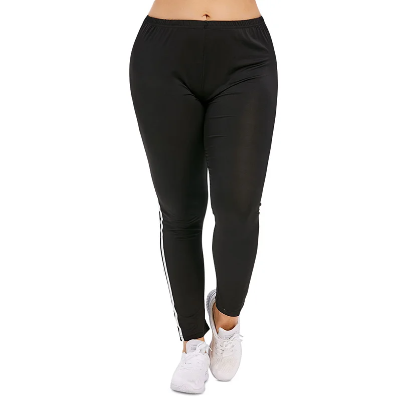 PlusMiss زائد حجم 5XL عالية مرونة الخصر طماق النساء كبيرة حجم الجانب مخطط نحيل اللياقة البدنية Leggins XXXXL XXXL XXL الرجل Jeggings