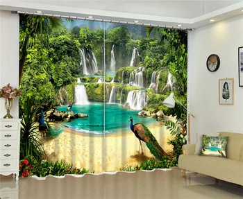 

green Waterfall Curtain Luxury Blackout 3D Window Curtain living room Bedroom Cortina Drapes Rideaux Customized size pillowcase