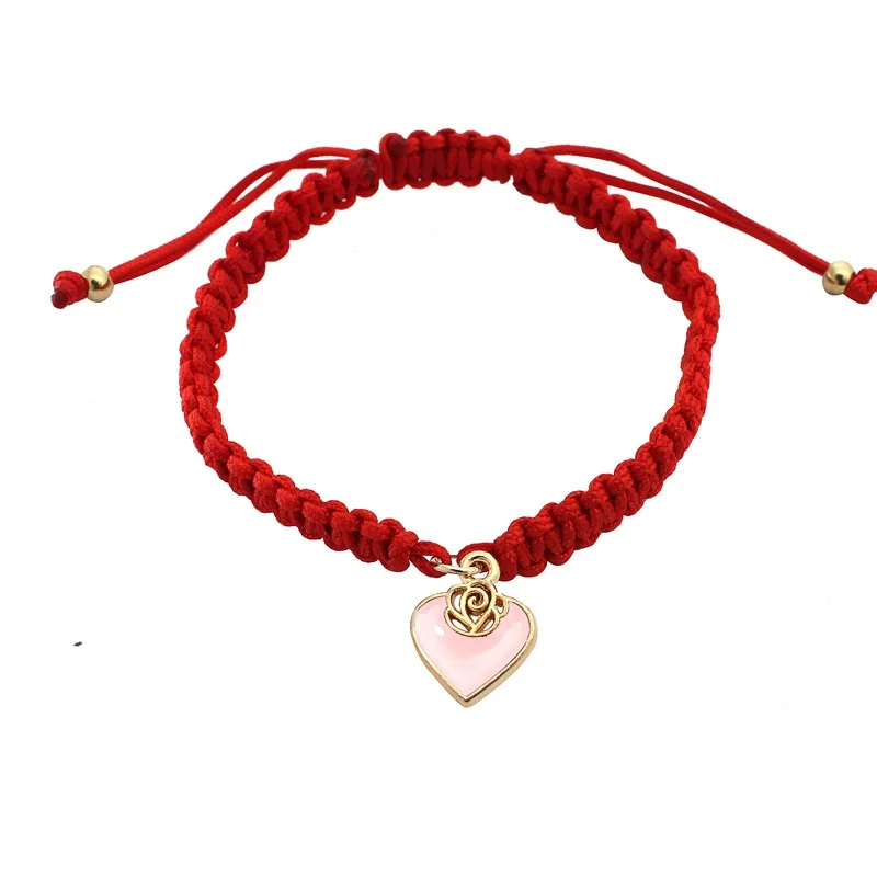 Красная нить Подвеска для браслета в форме сердца браслеты для женщин ручной работы плетеная веревка Дружба Ювелирные изделия счастливые регулируемые модные новые
