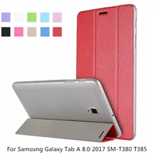 Модный прозрачный защитный чехол КРЫШКА ДЛЯ samsung Galaxy Tab A 8,0 SM-T380 T385 PU ультра тонкий Смарт Флип Стенд кожаный чехол+ ручка+ Защитная пленка на экран