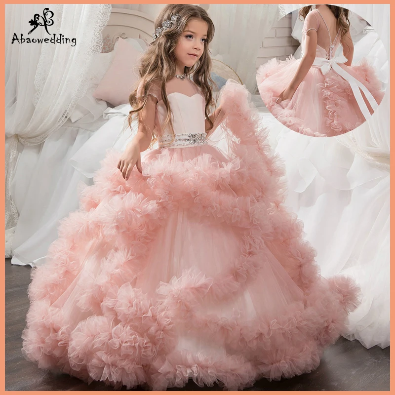 Aibaowedding Fancy Puffy Roze Pageant Jurken voor Meisjes Lange Kids Baljurken Vestido de Tulle Bloem Meisje Jurken voor Bruiloft Aibaowedding Fancy Puffy Roze Pageant Jurken voor Meisjes Lange Kids Baljurken Vestido de Tulle Bloem Meisje Jurken voor Bruiloft