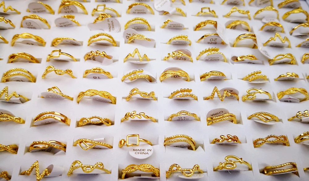 100 шт. новейший дизайн женские золотые кольца смешанный стиль кольца много Модные украшения RL4167