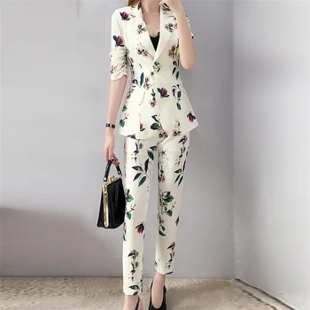 

2020 Spring Summer New Thin Small Suit Female Korean Fashion Pants Two-piece Casual Temperament Slim Women Suit W089