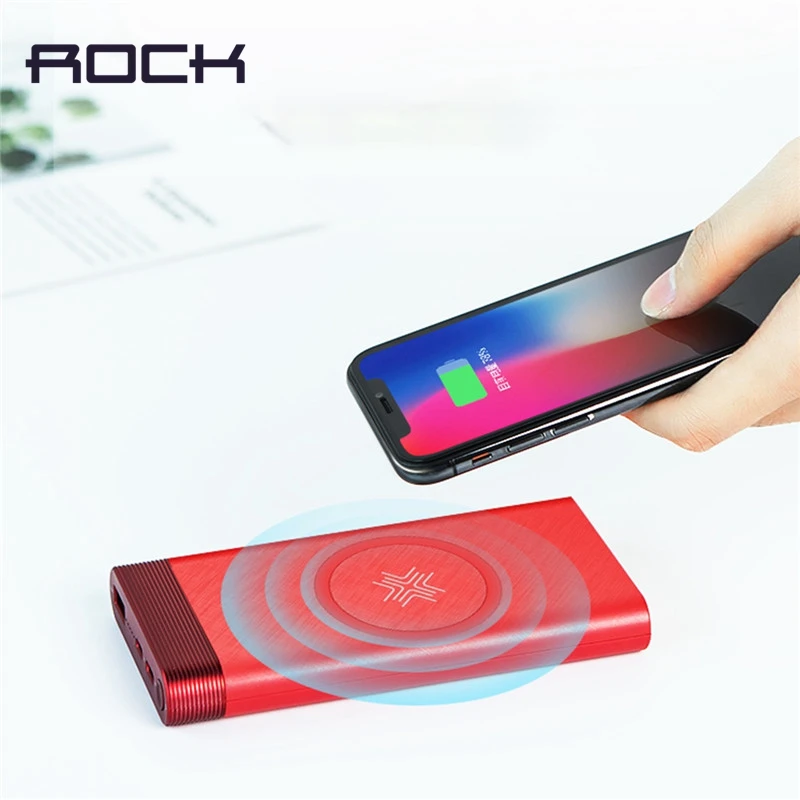 ROCK 10000mAh QI Wireless Charger Power Bank for iPhone X 8 8p Powerbank for Samsung S9 S8 Battery Charger Wireless Charging Pad