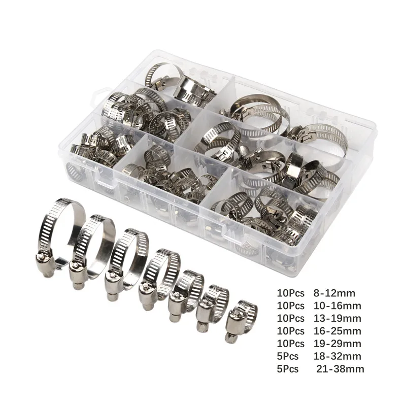 

60Pcs/lot Hose Clamp Stainless Steel Hoop Clamp 8mm-38mm Automotive Pipe Clamp Tube Clip Hardware