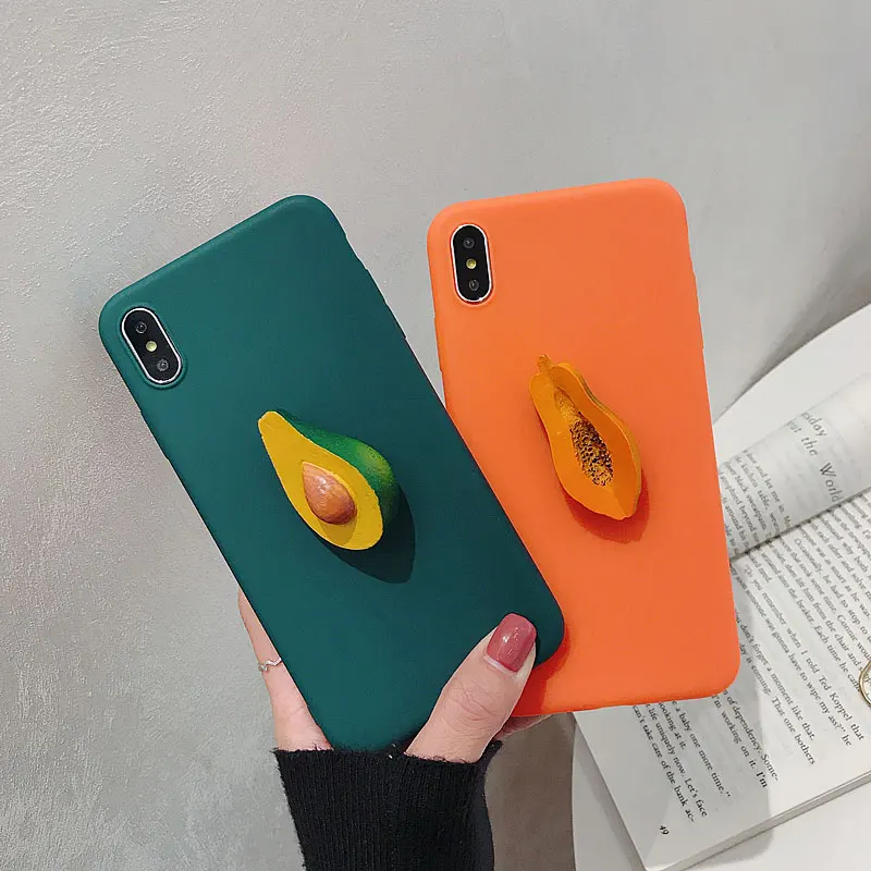 

Soft Silicone Fruit Candy Colors Avocado Papaya Phone Case for IPHONE 8 PLUS XS MAX XS XR X 7 6 6S PLUS Popsockets Mobile Holder