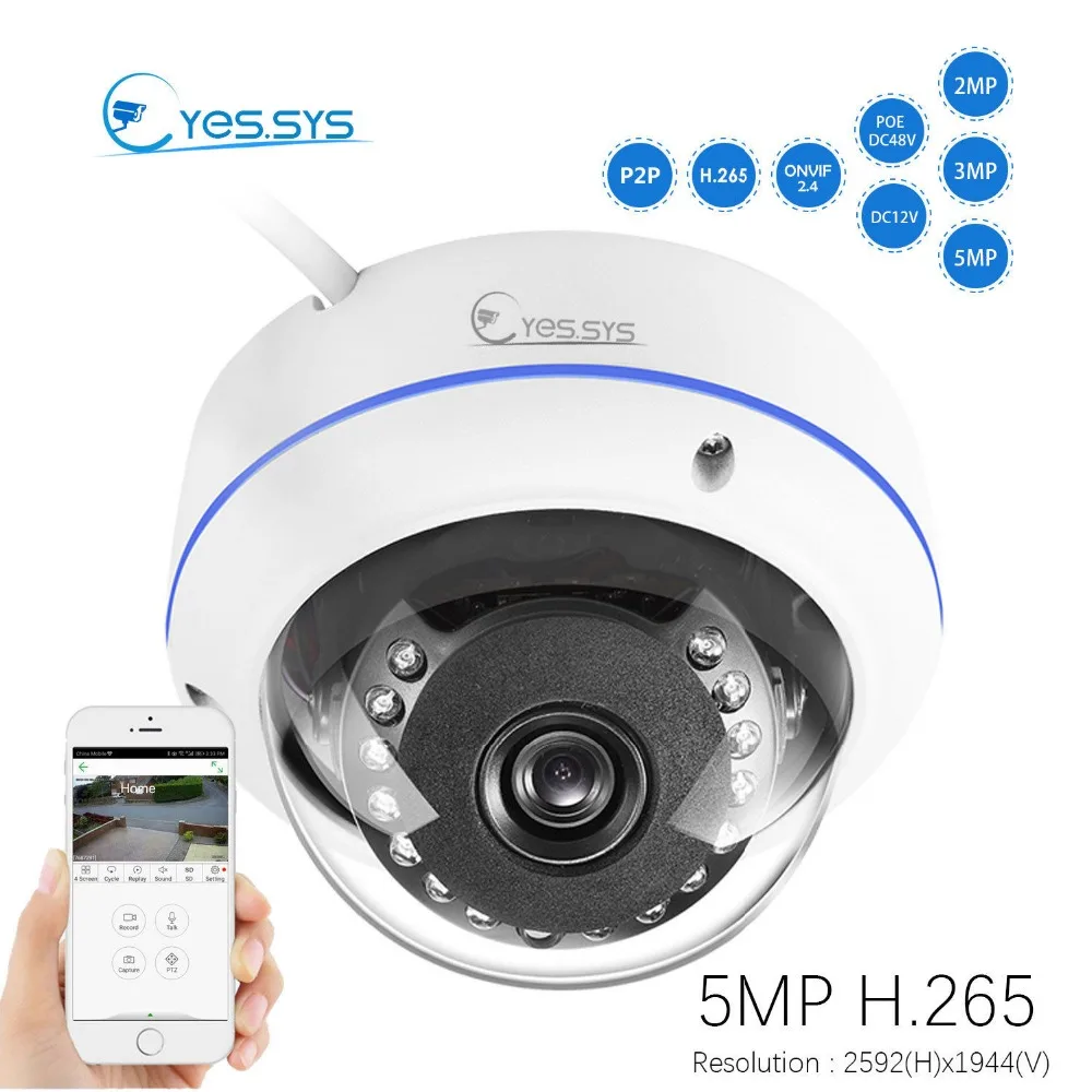 Eyessys HD 5 Мп/3 Мп/2 МП H.265 IP купольная IP-камера видеонаблюдения с 15 светодиодами ONVIF BLUE