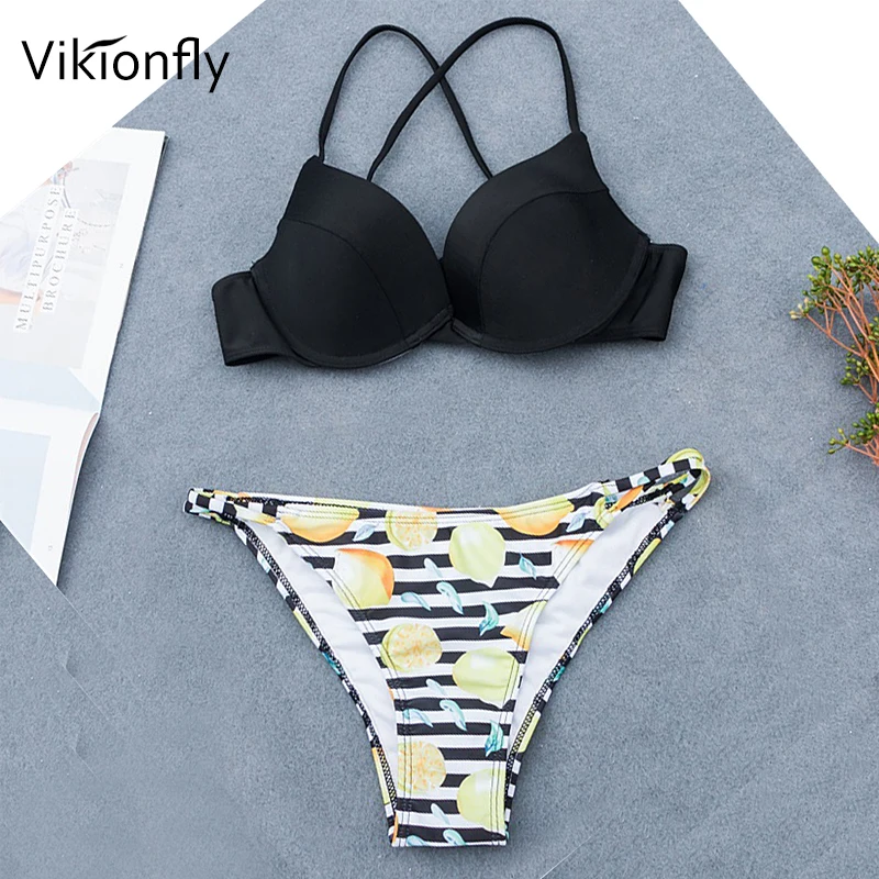 

Vikionfly New 2019 Super Push Up Bikini Brazilian Swimsuit Women's Printed Strips Underwear Swimwear For Women Bathing Suit