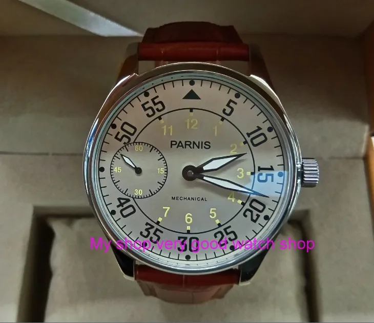 

2017 new fashion 44mm PARNIS Milk white dial Asian 17 jewels 6497/3600 Mechanical Hand Wind movement men's watches DFGD135A