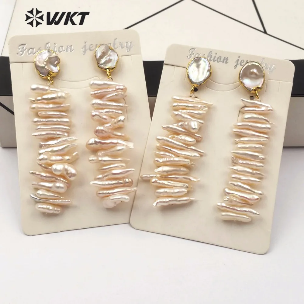 

WT-E498 Wholesale New Pearl Stud with Natural Freshwater Pearls Irregular Shape Random Size Combination Long Strip Earrings Gift