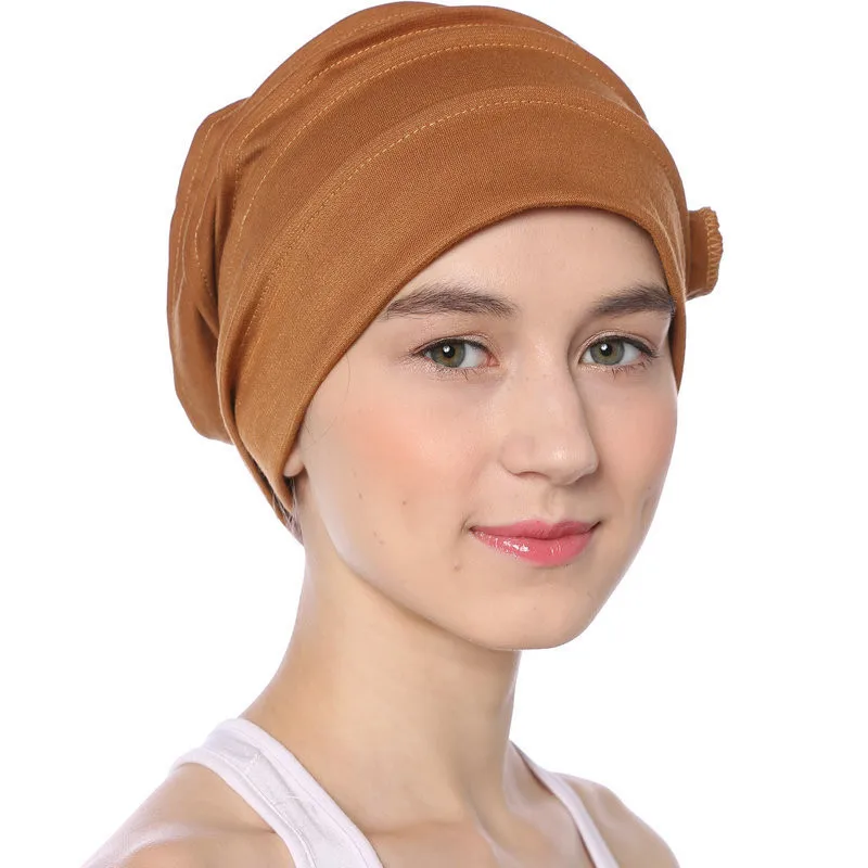 Новая мусульманская шляпа модные женские хиджаб тюрбаны простой хлопок цветок головной убор шапки мягкие эластичные Арабские хиджаб, ислам обруча - Цвет: 3