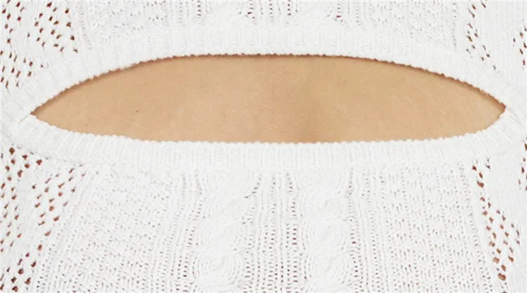 Same 2019 Early Spring New White Lantern Sleeves Sexy Hollowed Out Sweater Temperament Warm Pullovers O-Neck Sweater Women