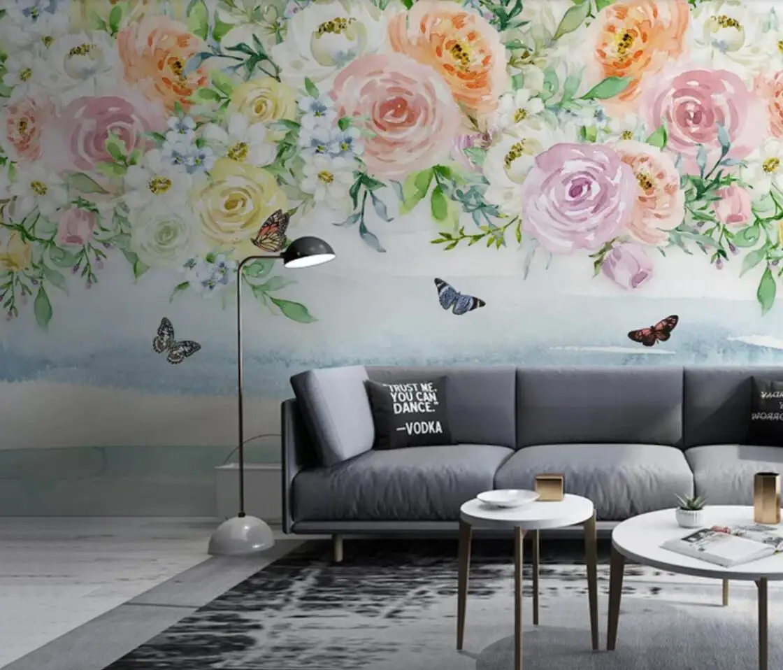Винтаж цветок бабочка настенная бумага европейская живопись маслом цветочный Fresco для настенное уркашение для гостинной фото 3D