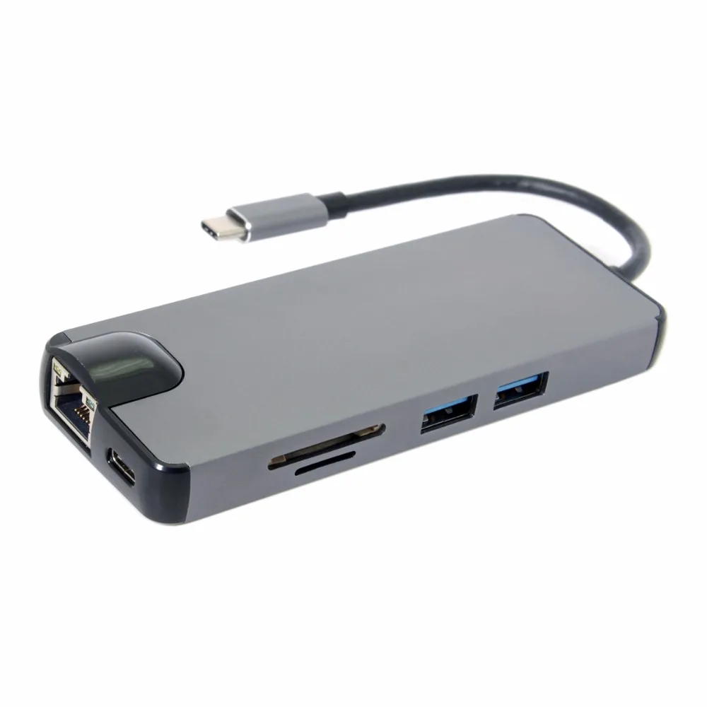 

USB-C USB 3.1 Type-C to VGA HDMI USB HUB Gigabit Ethernet & SD TF & Female Charger Adapter for Laptop