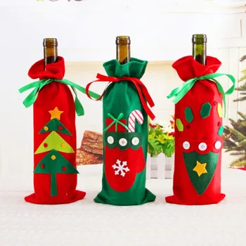 

6 pcs/lot Christmas Gift Wine Bottles Bags Xmas Decoration Festival Party Champagne Candy Pouch Table Ornaments addobbi natalizi
