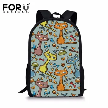 

FORUDESIGNS Schoolbags Backpack for Kids Cartoon Book Bag Children School Bags Teenager Girls Cat Schoolbag Mochila Infantil