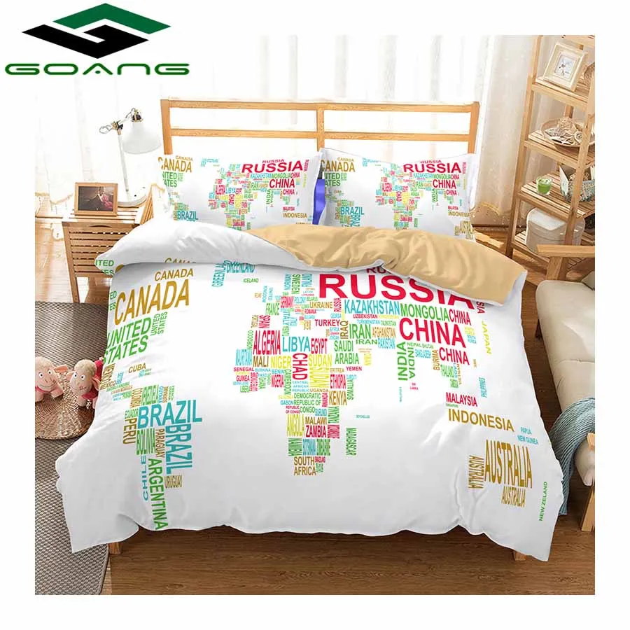 Goang Classic Fashion Bedding Set 3d Digital Printing World Map