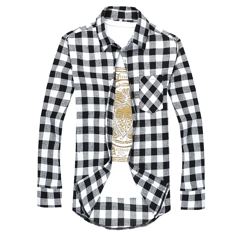 Black and White Pui men tiua мужские рубашки в клетку летние Chemise Homme мужская клетчатая рубашка с длинным рукавом мужская Блузка Camisa(предлагаем купить на 2 размера больше - Цвет: Black and White