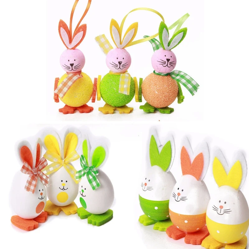 3 pcs baru lucu kelinci berbentuk telur paskah menggantung hadiah lihat