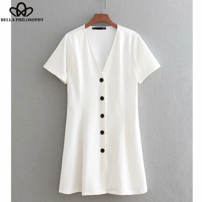 Wonder 2018 new autumn vintage deep v neck black white color ruffles mini dress elegant chic vestidos casual slim buttons dress