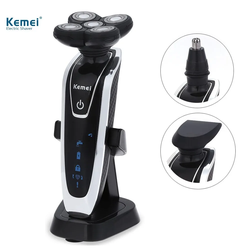 

Kemei Electric Shavers 5D Floating Heads Washable Beard Body Use with Nose Trimmer Safety Professional shaver for Man KM-5886
