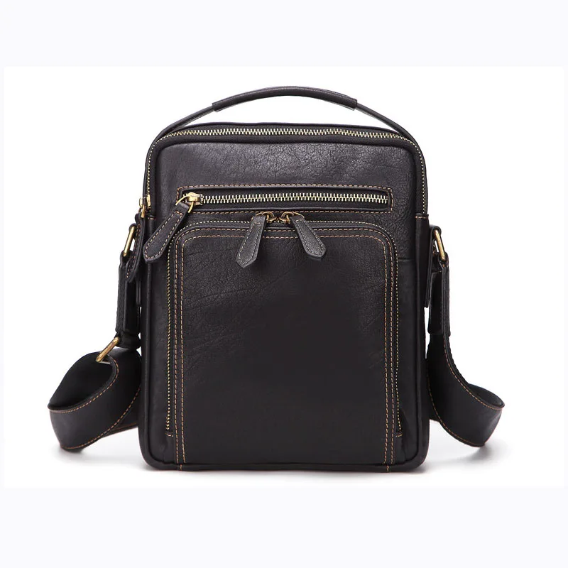 

Men's new solid color horizontal square leather business shoulder bag retro casual wear portable diagonal package