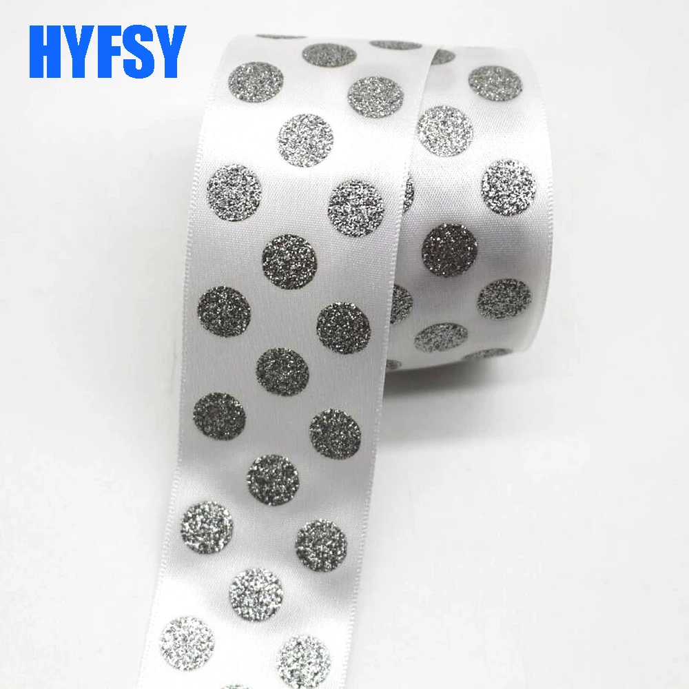 Hyfsy 1 1/2 38 мм Серебряная лента в горошек 10 ярдов DIY головной убор подарочная