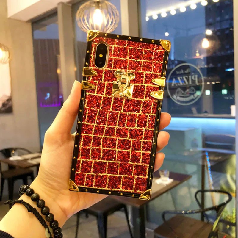 

Fashion square Sparkle Glitter Phone Case For Apple iphone X XR XS Max 6 7 8 6s Plus Black Sequins Diamond Soft Cover Coque Capa