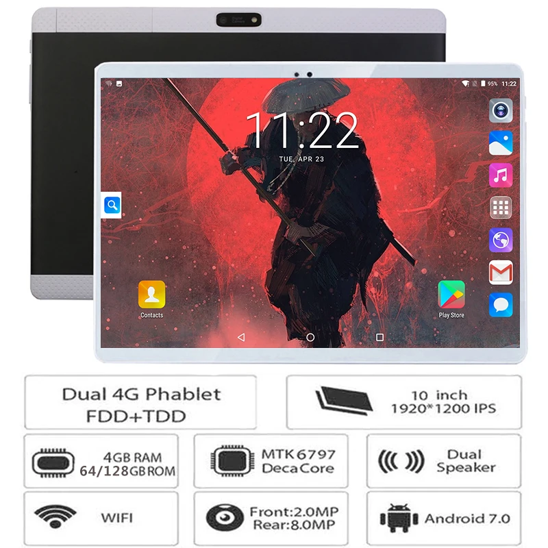 

2018 New 10 inch 3G 4G LTE Tablets Deca Core Android 7.0 RAM 4GB ROM 64GB Dual SIM Cards 1920*1200 IPS 10.1 inch Tablet PCs+Gifs