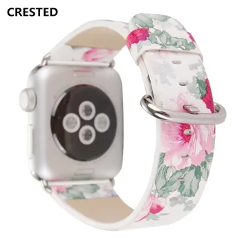 

Floral Leather Strap For Apple Watch band 5 4 44mm/42mm/40mm/38mm iwatch series 5 4 3 2 1 Wrist Flower Printed Bracelet belt