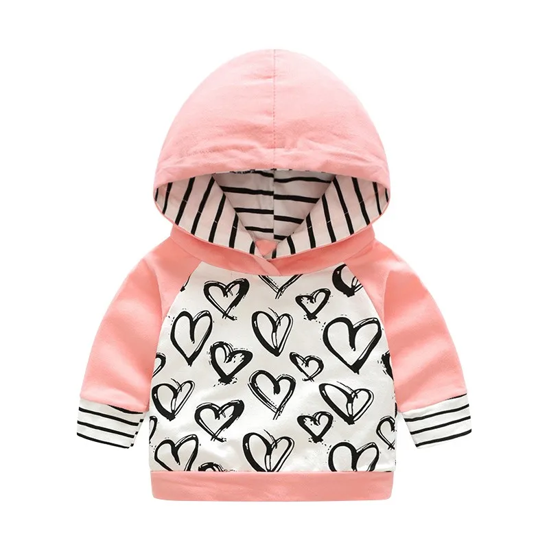 Новая осенне-зимняя хлопковая Милая Одежда для новорожденных девочек свитер с капюшоном и принтом в виде сердца розовые штаны в полоску комплект из 2 предметов
