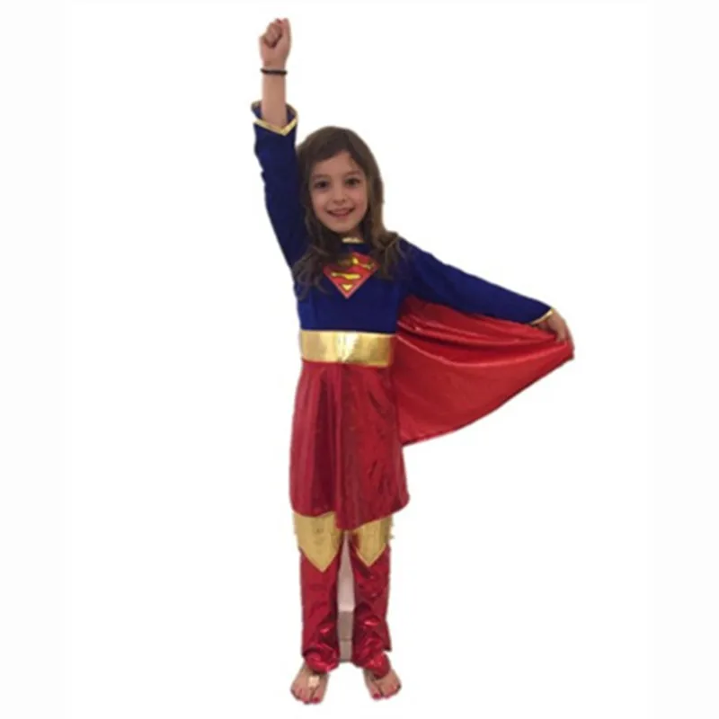 Супергерой супер девушка костюмы для косплея детская Волшебная Одежда нарядное платье для женщин Хэллоуин клиент синий женский Супермен