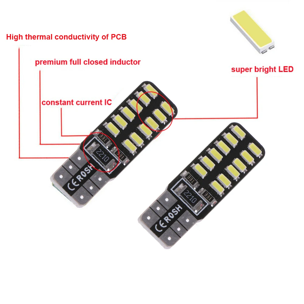 100pcs T10 Canbus Led light 3014 W5W 194 T10 24 SMDled Bulb No Obc Error Free Wedge Door Side Instrument Bulb Lamp (5)