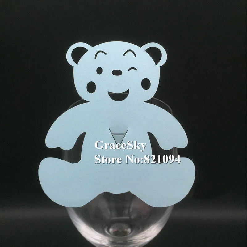

50pcs Free Shipping laser Cut Baby Shower Birthday Party Decoration Bear Place name Card Seat Invitation Cup Card for Wine Glass