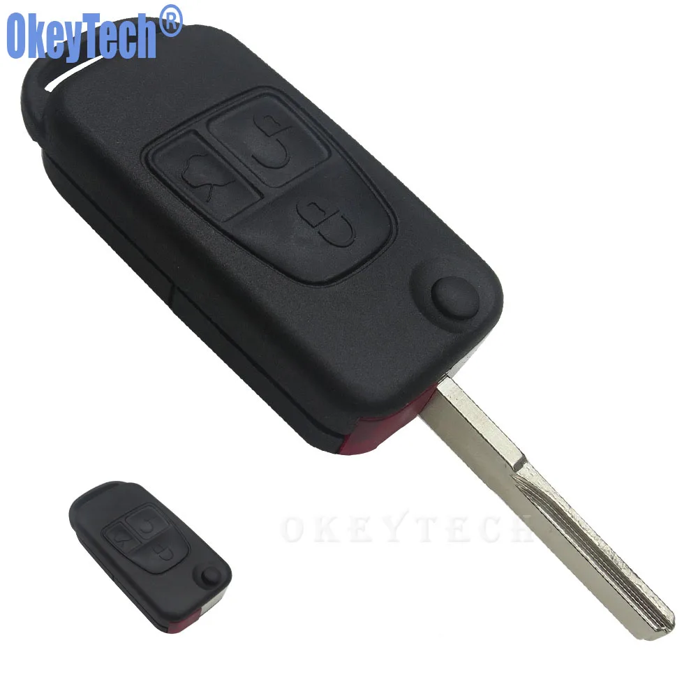 OkeyTech New Flip Folding Remote Key Shell HU64 Blade for MERCEDES BENZ ML SL S C 3 Button Switchblade Car Fob Replacement Case