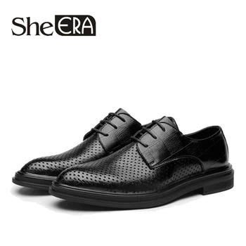 

2019 Hot Sale Men Brogue Dress Shoes Breathable Hole Formal Business Oxfords Shoes for Men Party British Brand Men Leather Flats