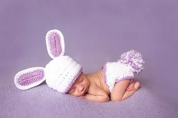 

cartoon newborn Bunny hat caps,crochet baby Rabbit hat with Diaper Cover 2pcs baby Sets newborn crochet Photo props 0-1m,3-4m