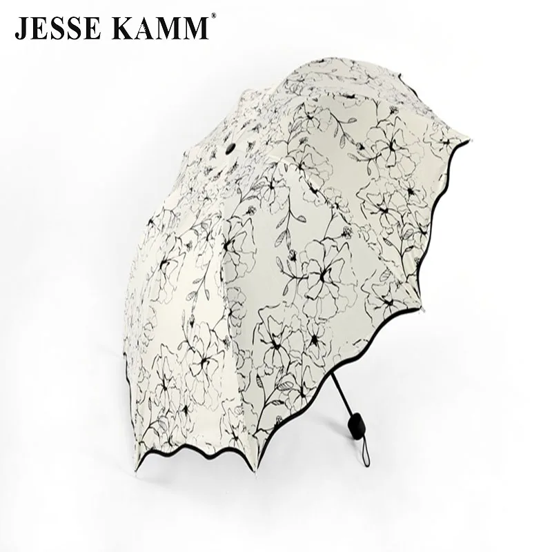 JESSE KAMM высокое качество 190T ручной узор Тройной Складной Солнце brolly lady sun tan винил 8