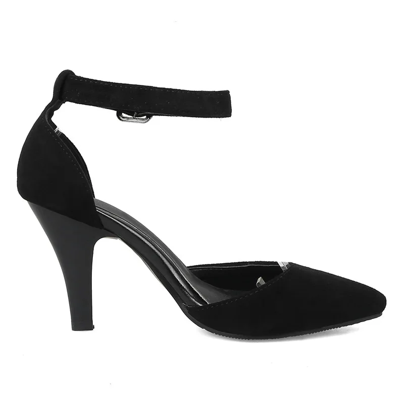 Odetina/Новые Модные женские модельные туфли-лодочки d'orsay из искусственной замши на высоком каблуке туфли-лодочки на шпильке с острым носком и ремешком на щиколотке с пряжкой, большие размеры 33-48