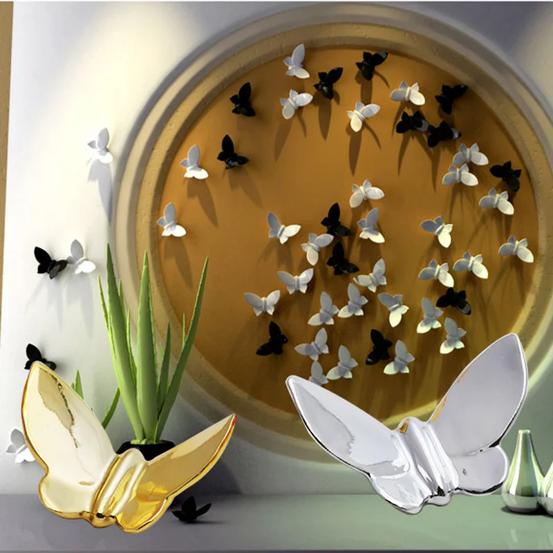 

Bar Shopping Mall Electroplating Butterfly Wall Decoration Creative Gold Sliver 3d Butterfly Resin Sticker Decor Wedding Supply